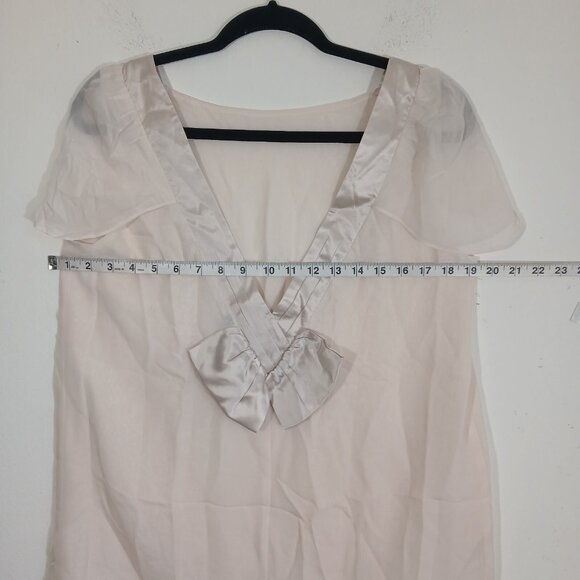 Moda International L Silk Blouse Light Ivory V-Neck Flutter Sleeve Dressy Look - Picture 7 of 9